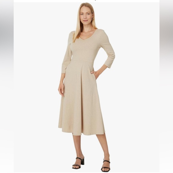 Pact Dresses & Skirts - Pact Organic Cotton 3/4 Sleeve Fit-and-Flare Midi Party Dress Wheat Heather XXXL
